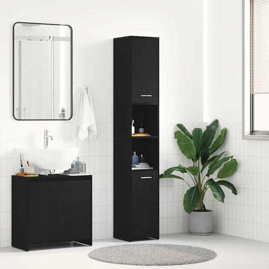 Mobile da Bagno Rovere Nero 30x30x183,5 cm in Truciolato | homemem39