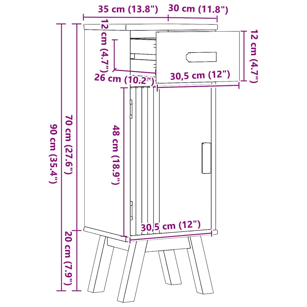 Mobile da Bagno con cassetto Olden Marrone 35 x 30 x 90 cm