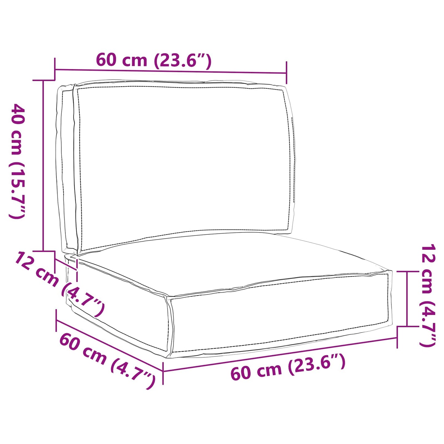 Set di Cuscini per Pallet 2 pcs Grigio Tessuto Oxford | homemem39