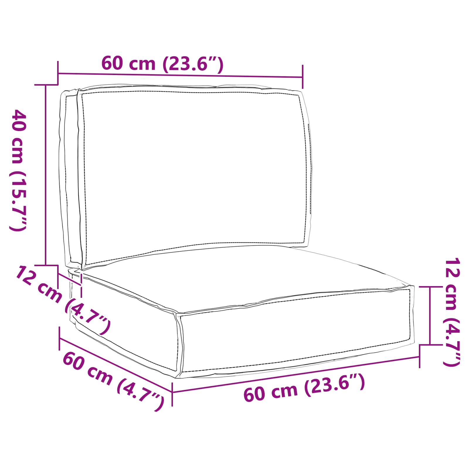 Set di Cuscini per Pallet 2 pcs Grigio Tessuto Oxford | homemem39