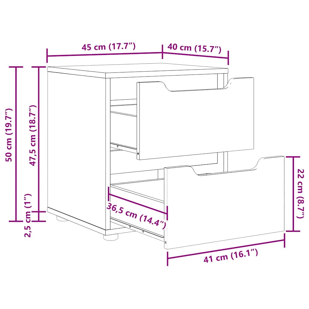 Comodino VISNES Grigio Cemento 45x40x50 cm in Legno Multistrato | homemem39