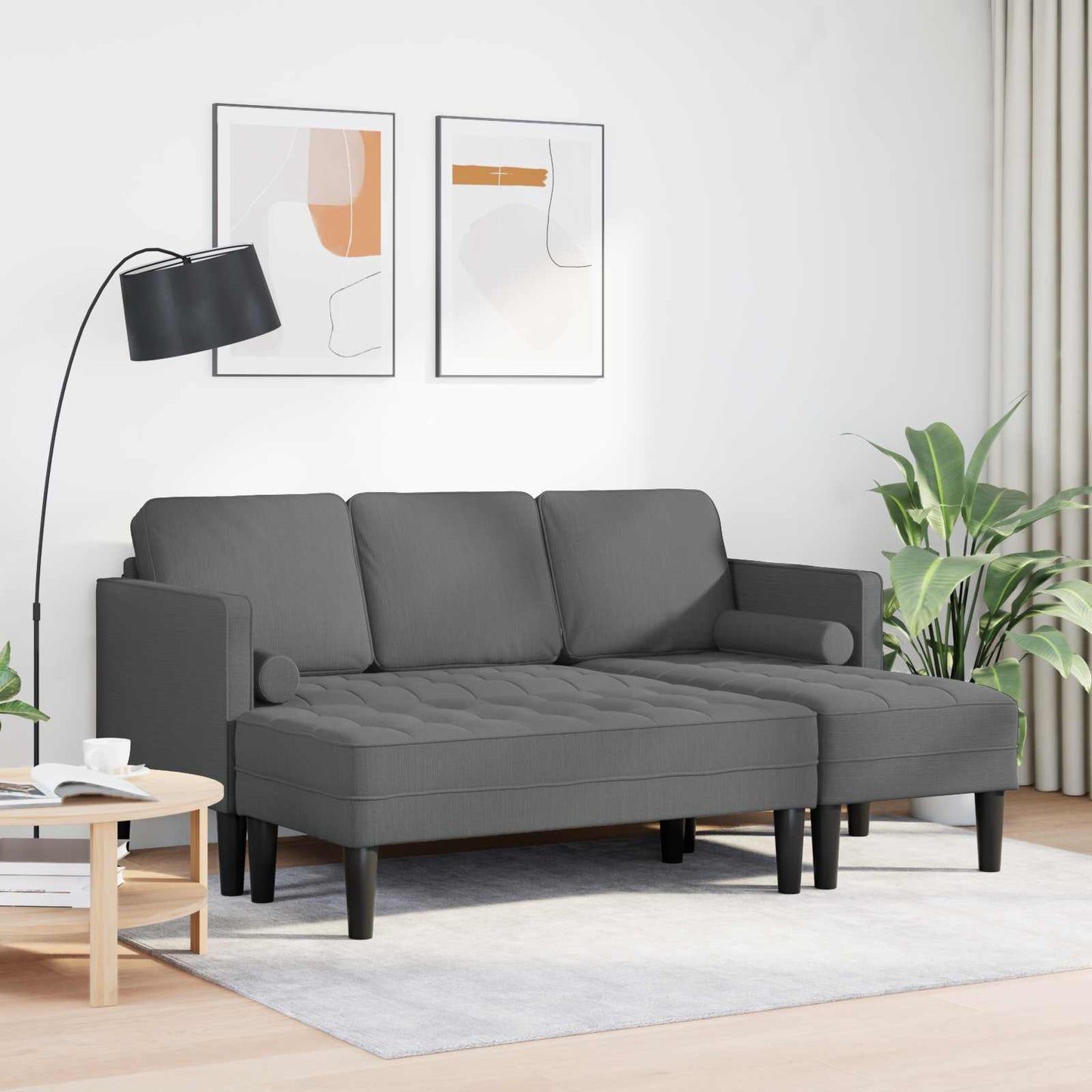 Set di divani con cuscino 2 pcs Grigio scuro Poliestere