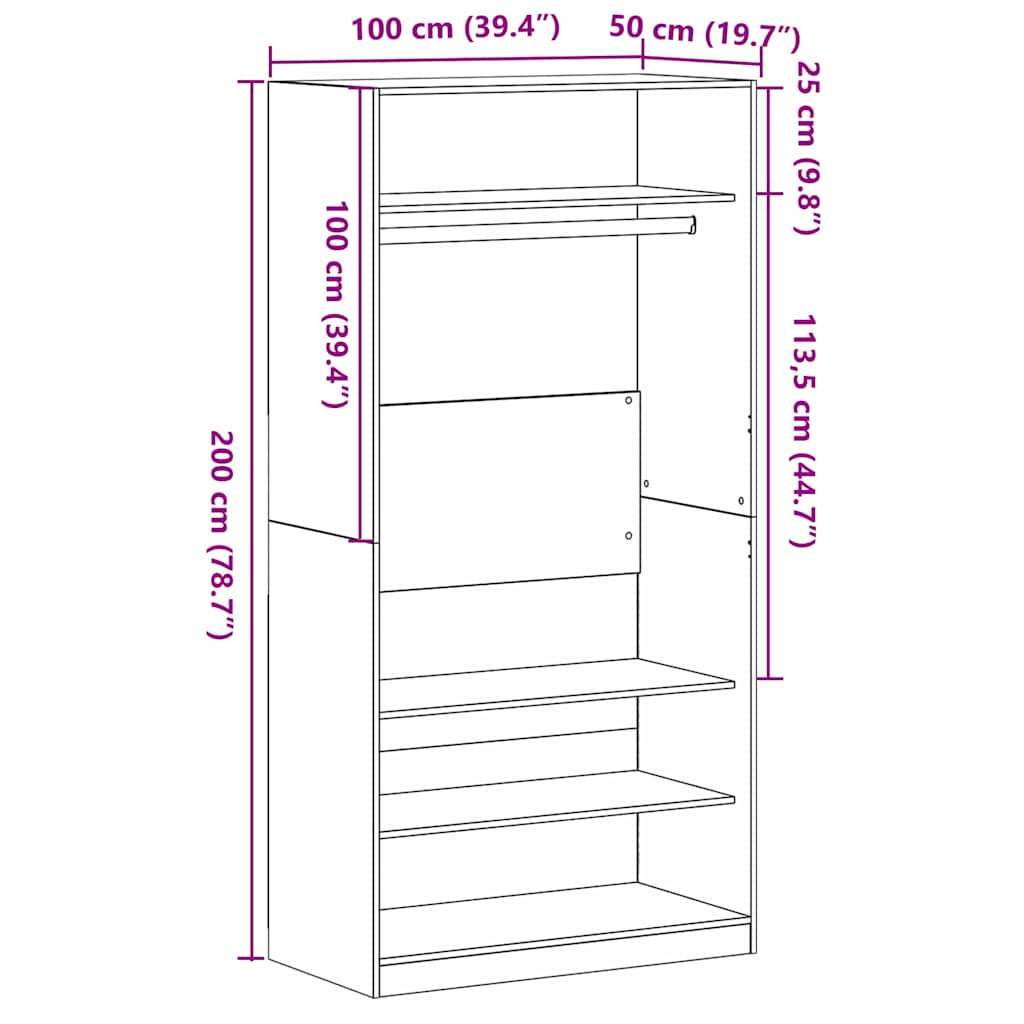 Guardaroba Rovere nero 100 x 50 x 200 cm Legno multistrato