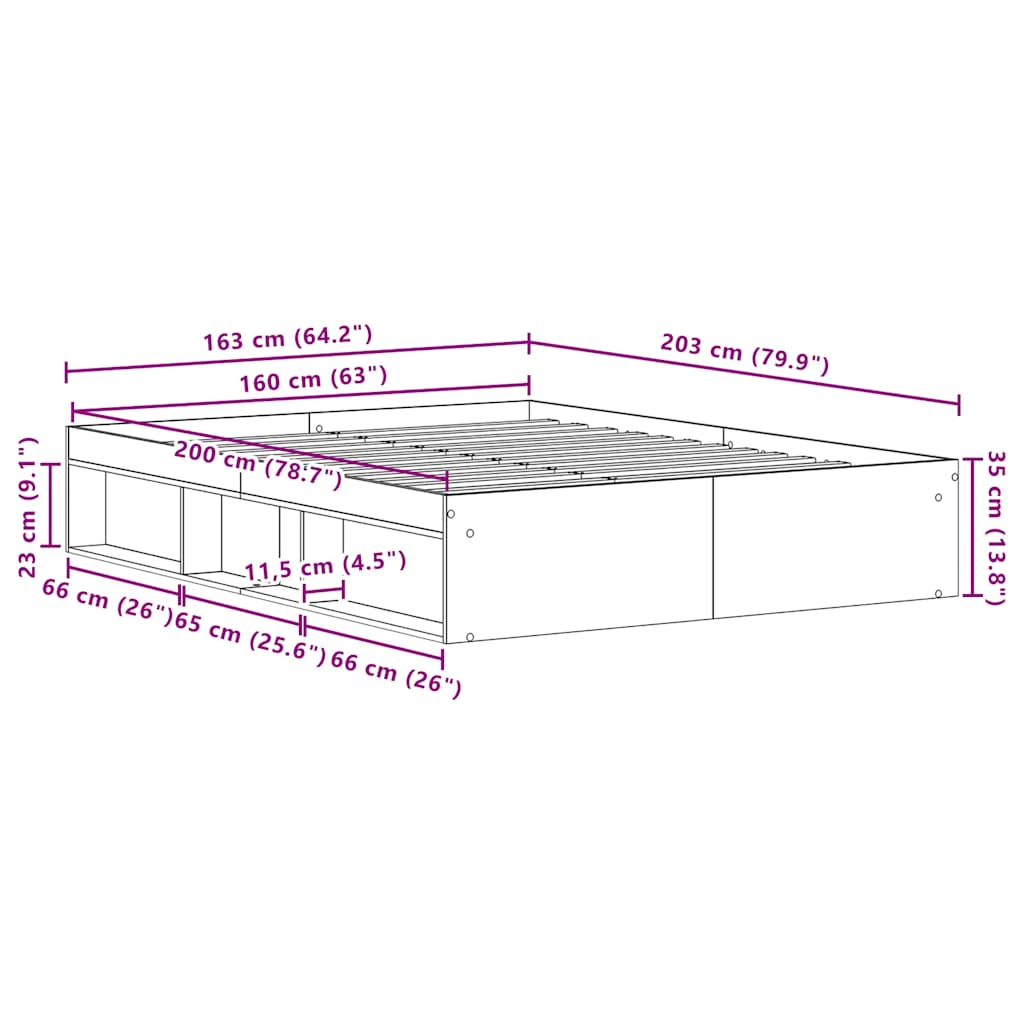 Giroletto senza Materasso Rovere Nero 160x200 cm Truciolato