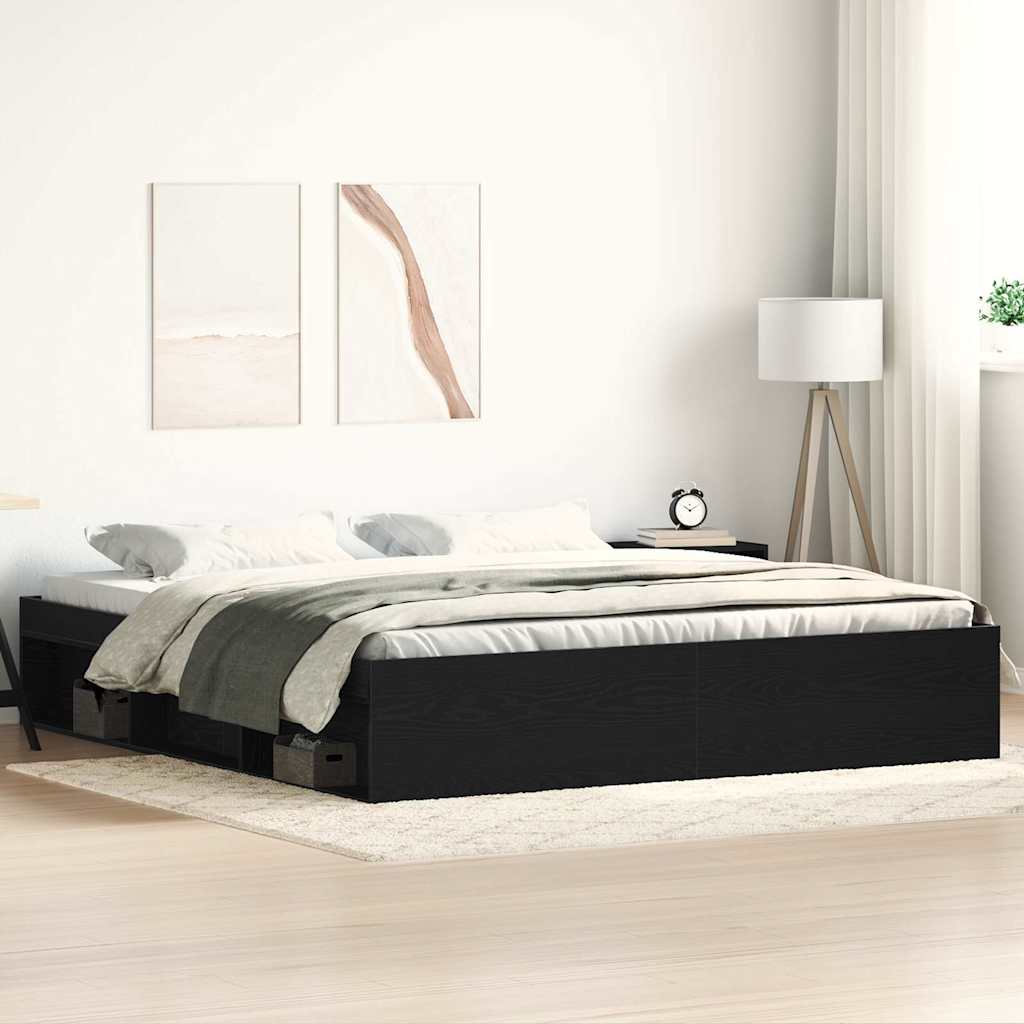 Giroletto senza Materasso Rovere Nero 200x200 cm Truciolato