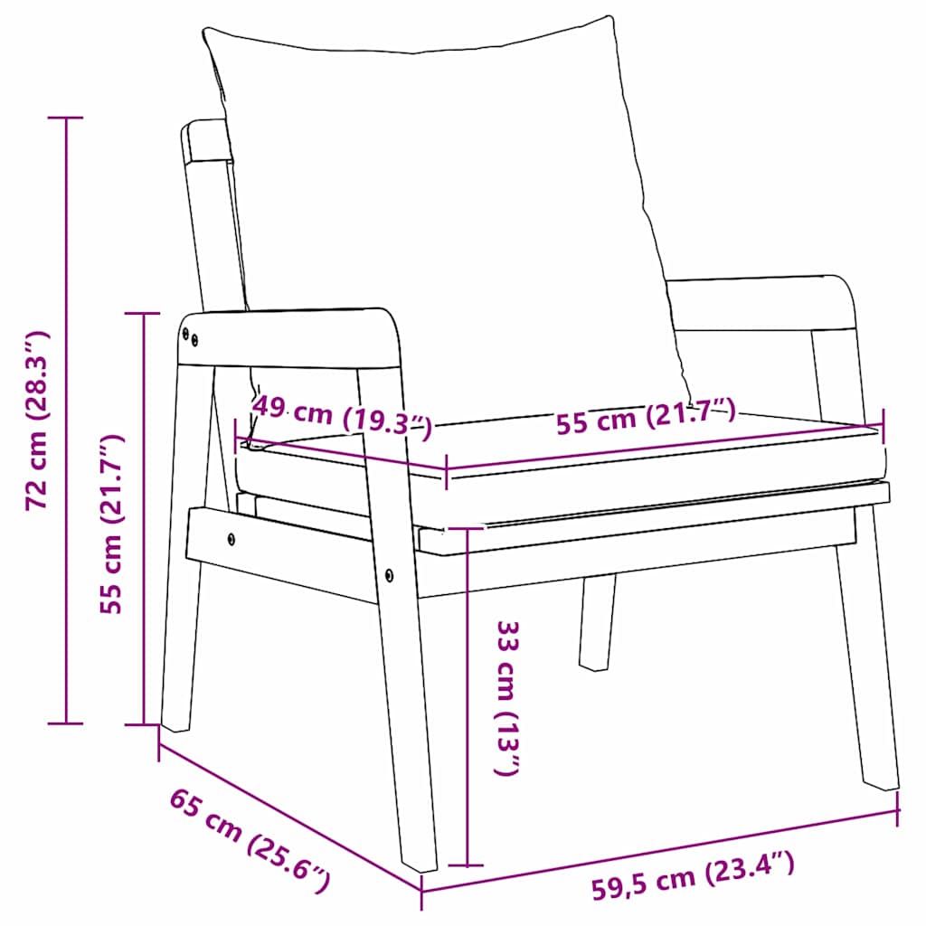 Sedia da Giardino 2 Pezzo Olio Naturale 65 x 59,5 x 72 cm