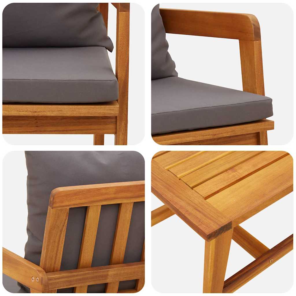 Set bistrot con cuscino 3 pcs Marrone Legno di Acacia Massello