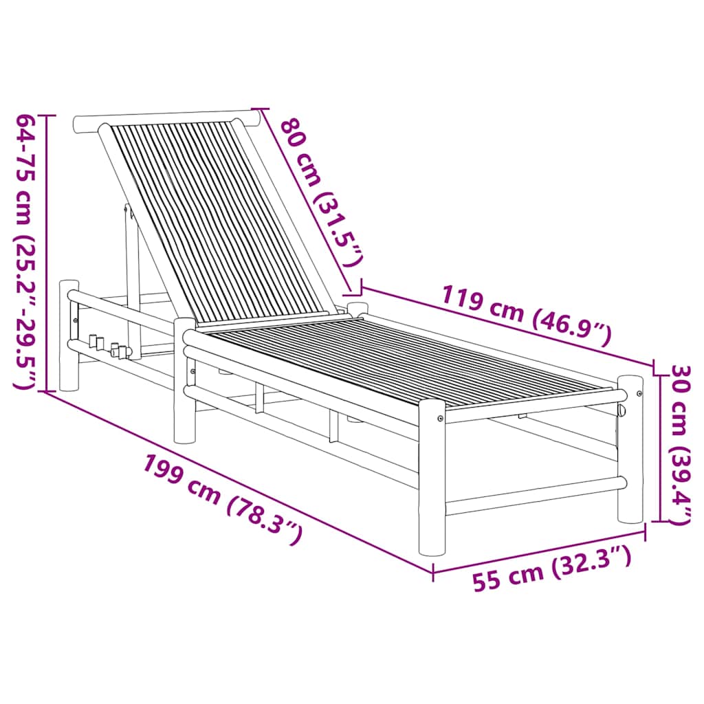 Lettino Prendisole 55x199x30 cm in Bambù - homemem39
