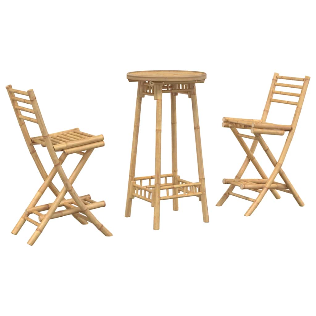 Set Bar da Esterno 3 pz Pieghevole in Bambù