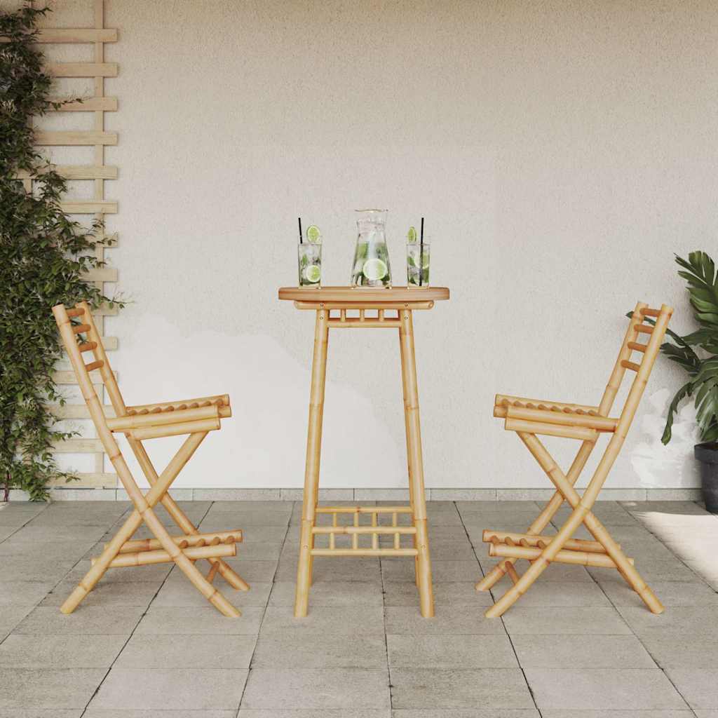 Set Bar da Esterno 3 pz Pieghevole in Bambù