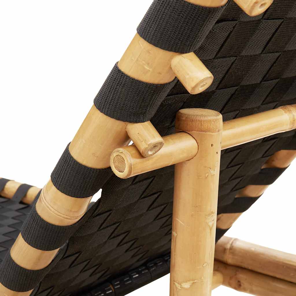 Lettino Prendisole con Fettuccia Intrecciata Nera 55x200x30 cm