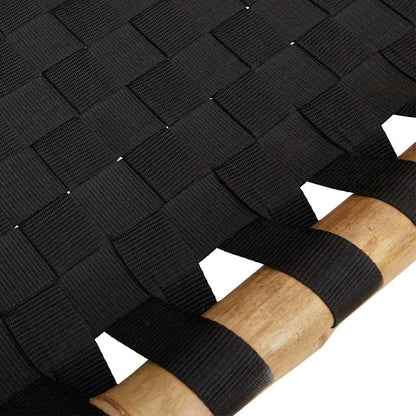 Lettino Prendisole con Fettuccia Intrecciata Nera 55x200x30 cm