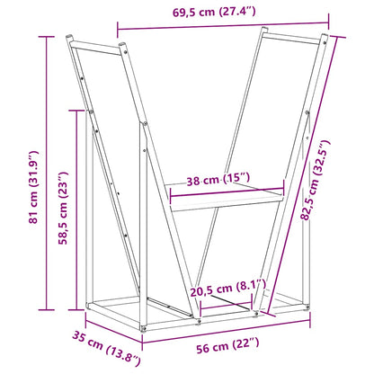 Rastrelliera per Legna da Ardere Nera 69,5x35x81 cm - homemem39