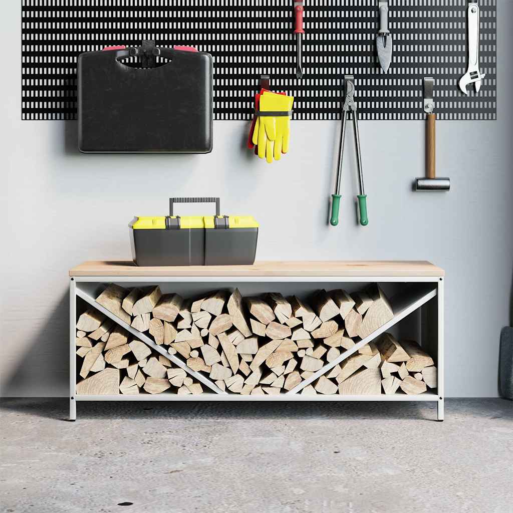 Rastrelliera per Legna da Ardere con Piano Bianca 100x40x60 cm - homemem39