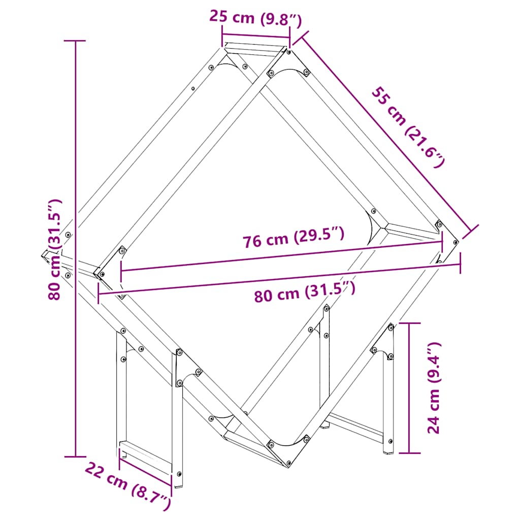 Rastrelliera per Legna da Ardere Antracite 80x25x80 cm - homemem39