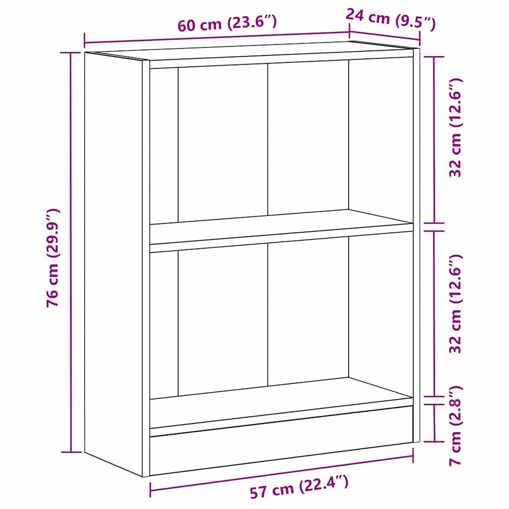 Armadio per Libri Rovere Nero 60 x 24 x 76 cm Legno multistrato