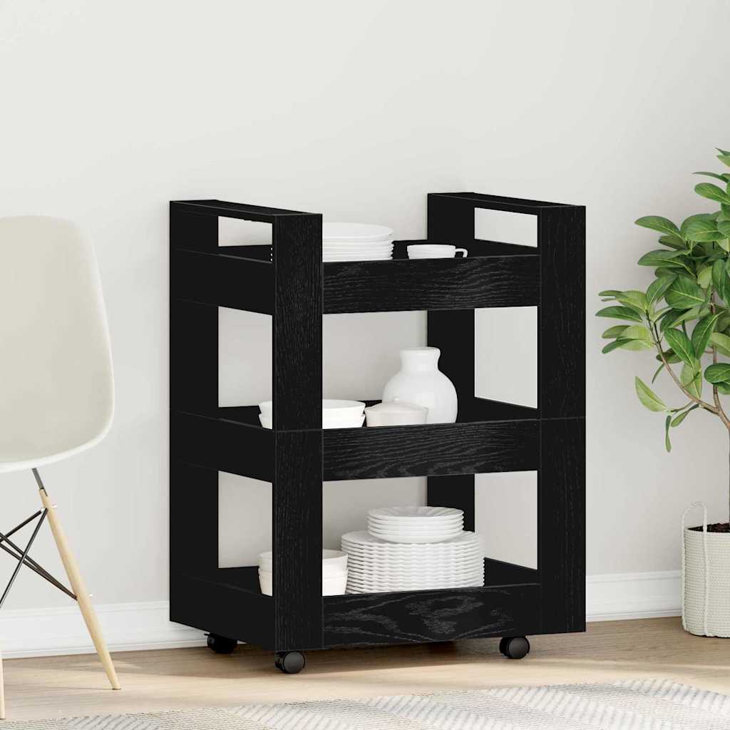 Carrello da Cucina Rovere Nero 60 x 45 x 80 cm