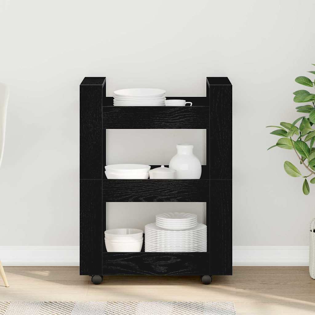 Carrello da Cucina Rovere Nero 60 x 45 x 80 cm