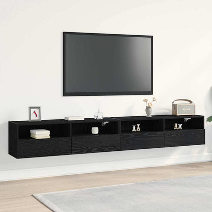 Mobile TV da parete 2 pcs Rovere nero 100 x 30 x 30 cm