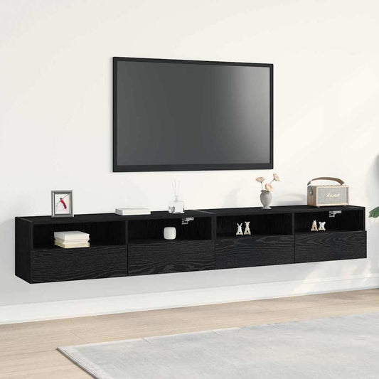 Mobile TV da parete 2 pcs Rovere nero 100 x 30 x 30 cm
