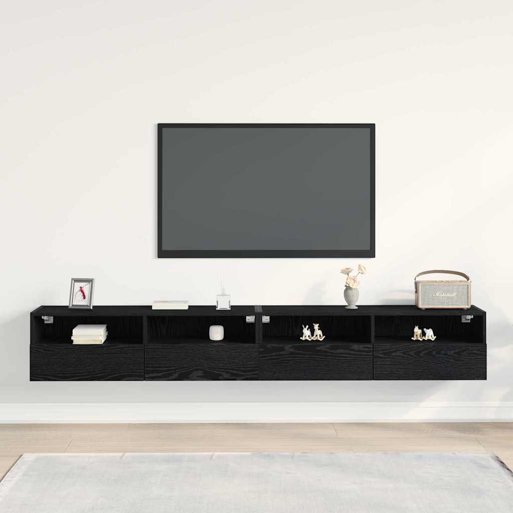 Mobile TV da parete 2 pcs Rovere nero 100 x 30 x 30 cm