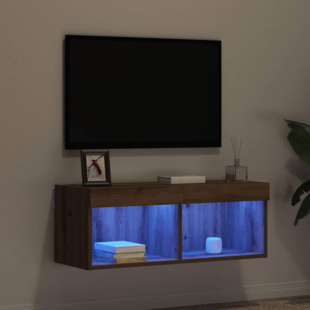Set mobile TV con led rovere artigianale 80 x 30 x 30 cm