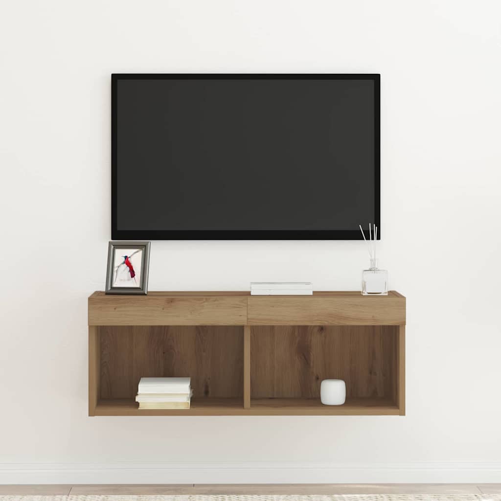 Set mobile TV con led rovere artigianale 80 x 30 x 30 cm