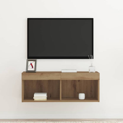 Set mobile TV con led rovere artigianale 80 x 30 x 30 cm