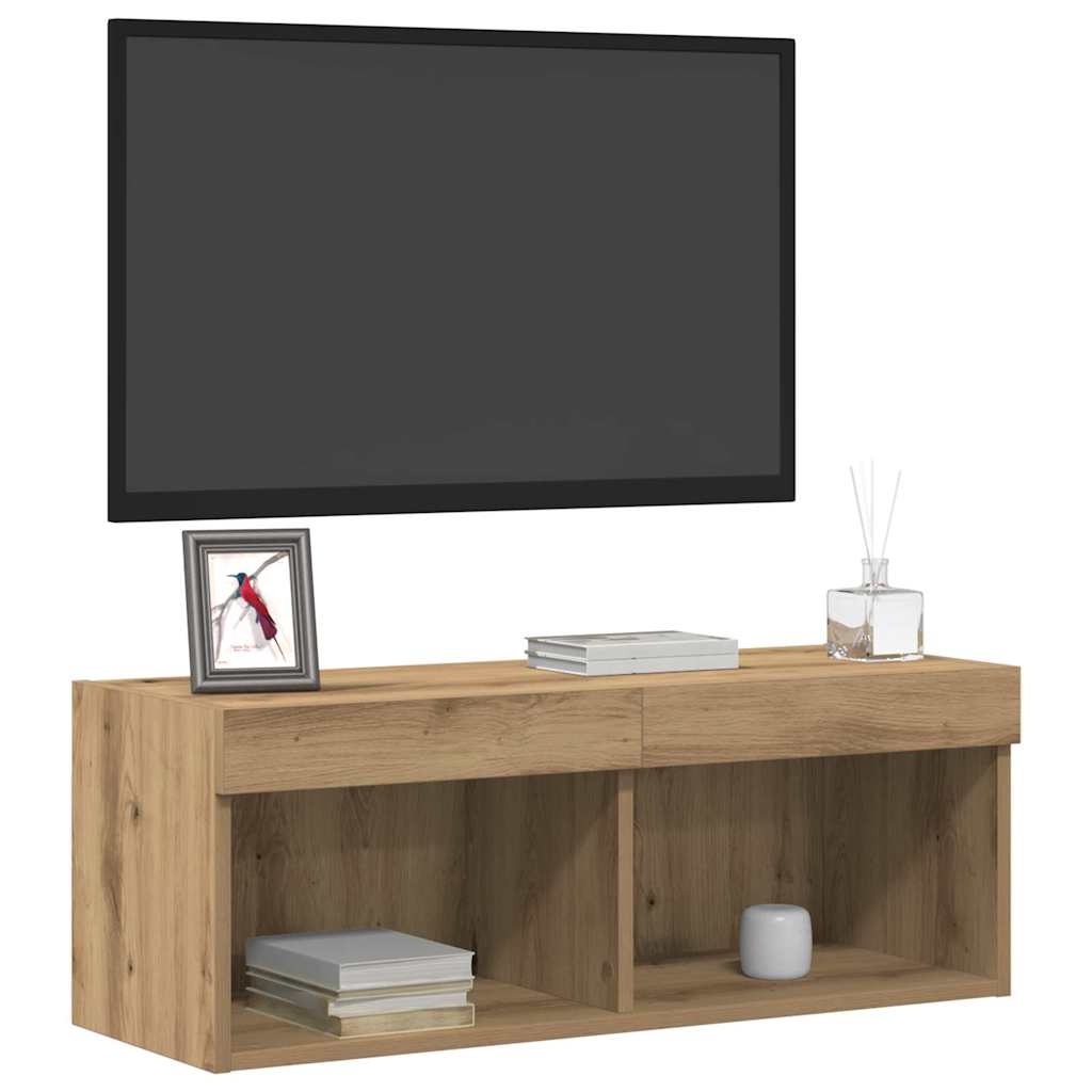 Set mobile TV con led 2 pcs Rovere artigianale 80 x 30 x 30 cm