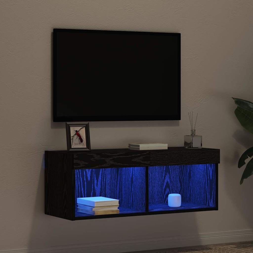 Set mobile TV Rovere Nero 80 x 30 x 30 cm Legno multistrato