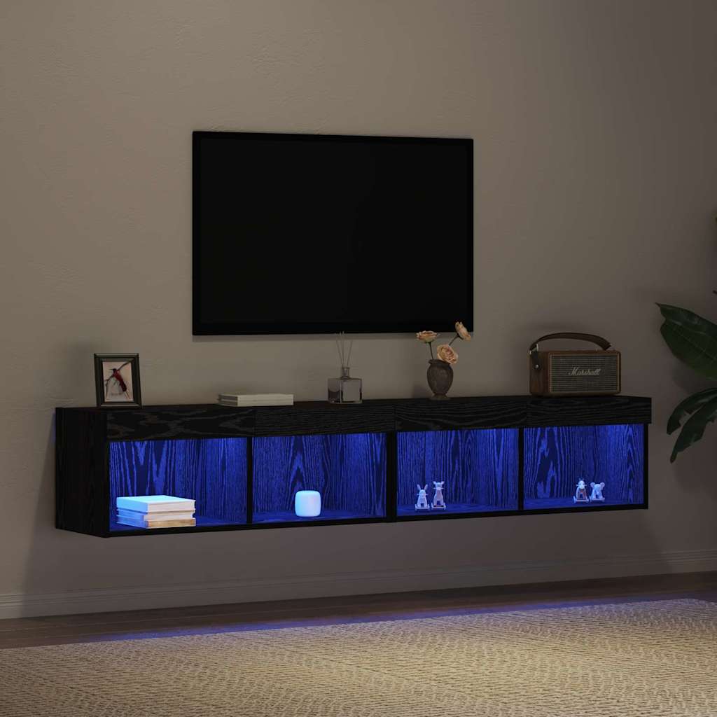 Set mobile TV con led 2 pcs Rovere nero 80 x 30 x 30 cm | homemem39