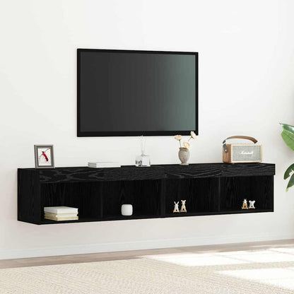 Set mobile TV con led 2 pcs Rovere nero 80 x 30 x 30 cm | homemem39