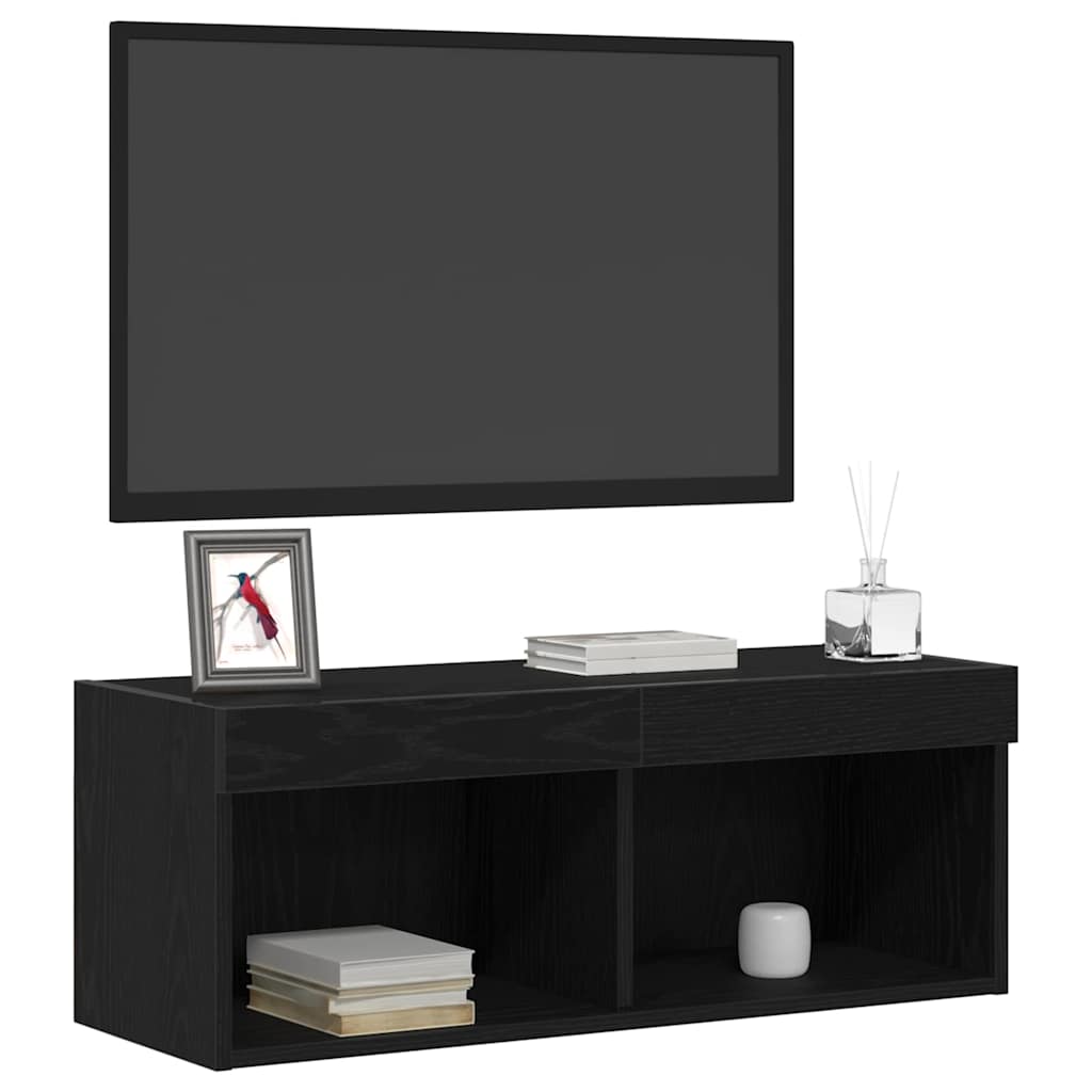 Set mobile TV con led 2 pcs Rovere nero 80 x 30 x 30 cm | homemem39