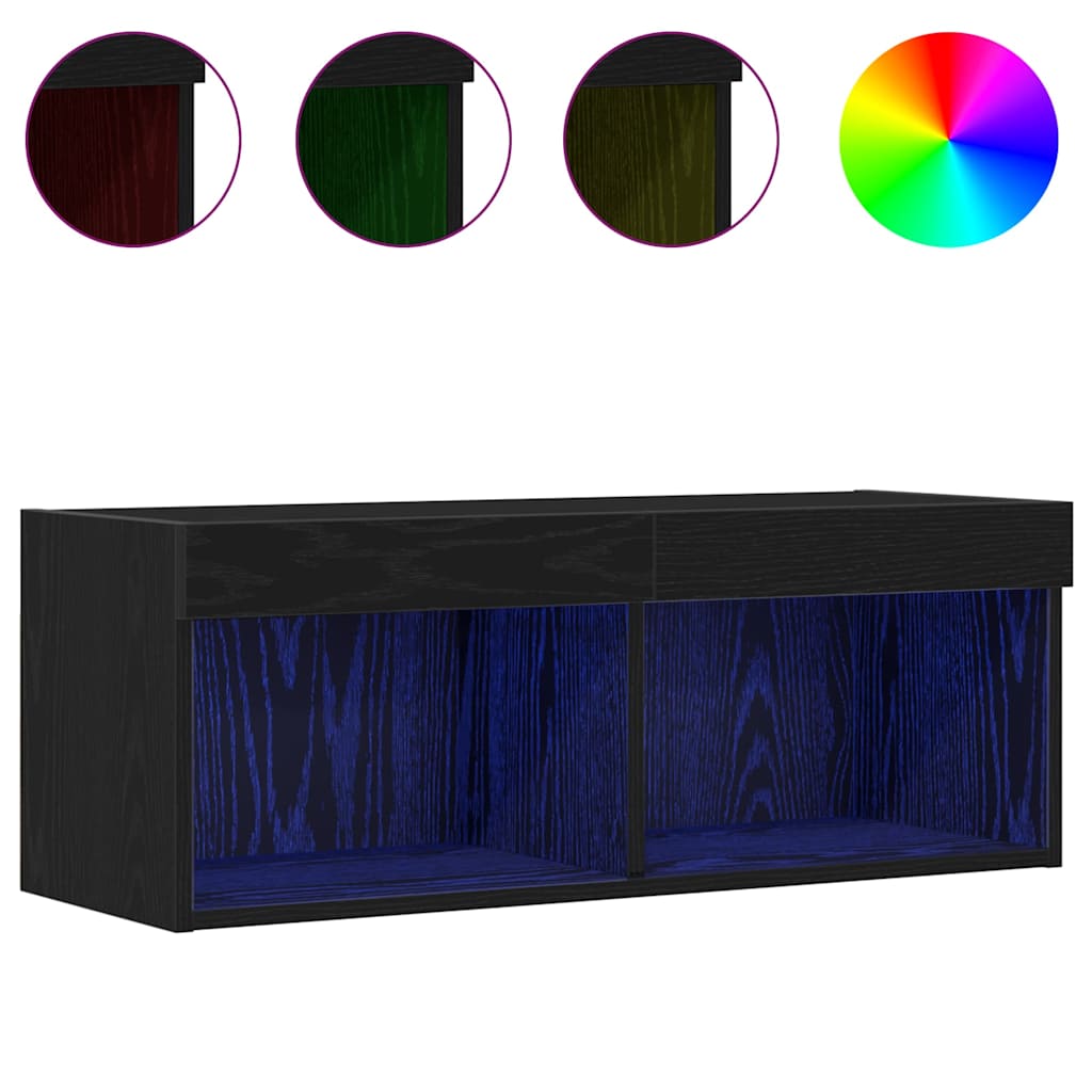 Set mobile TV con led 2 pcs Rovere nero 80 x 30 x 30 cm | homemem39