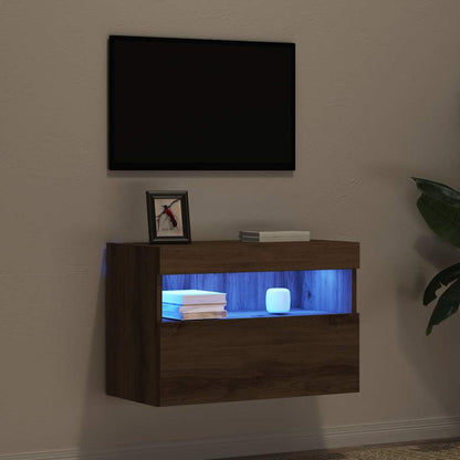 Mobile TV da parete con LED rovere artigianale 60 x 30 x 40 cm