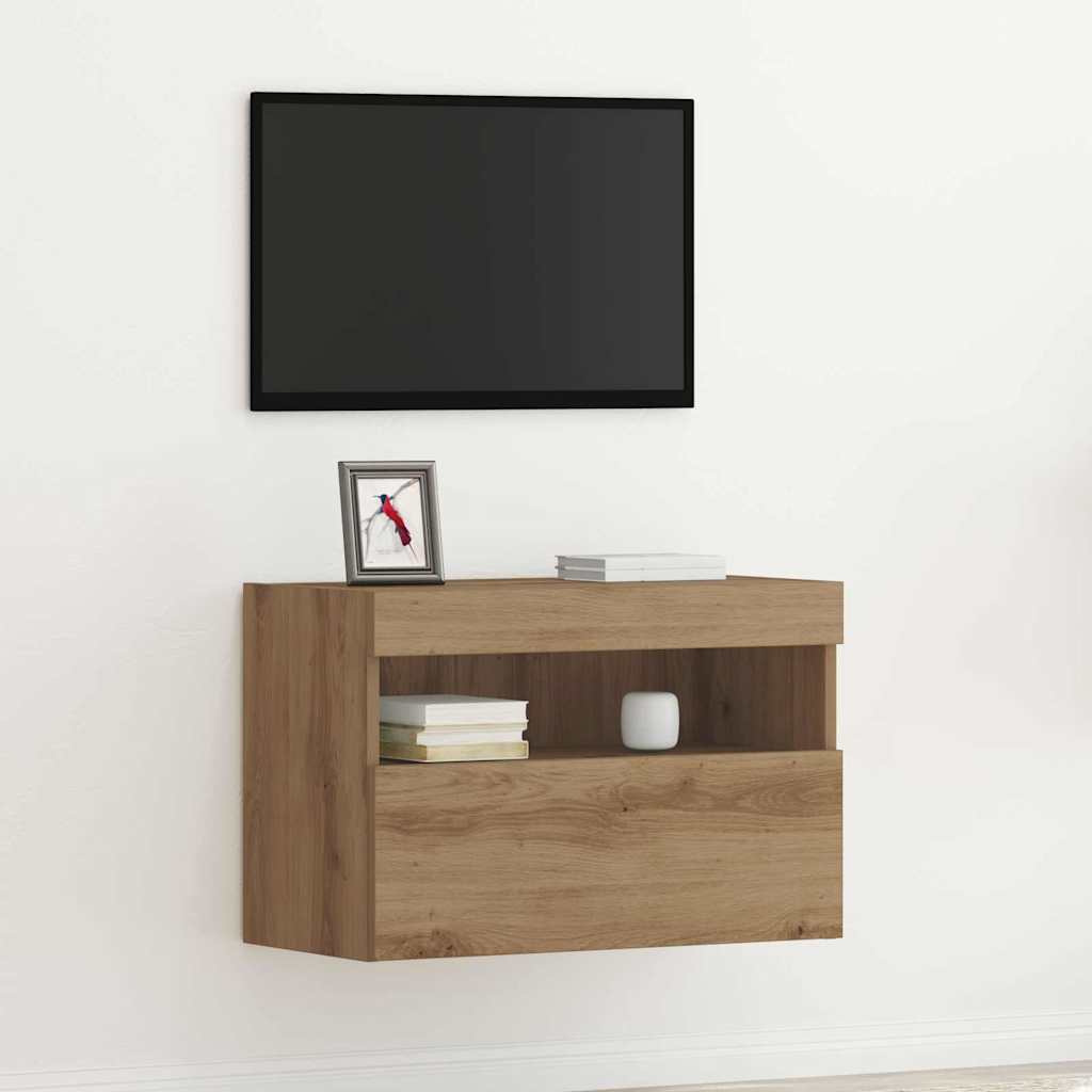 Mobile TV da parete con LED rovere artigianale 60 x 30 x 40 cm