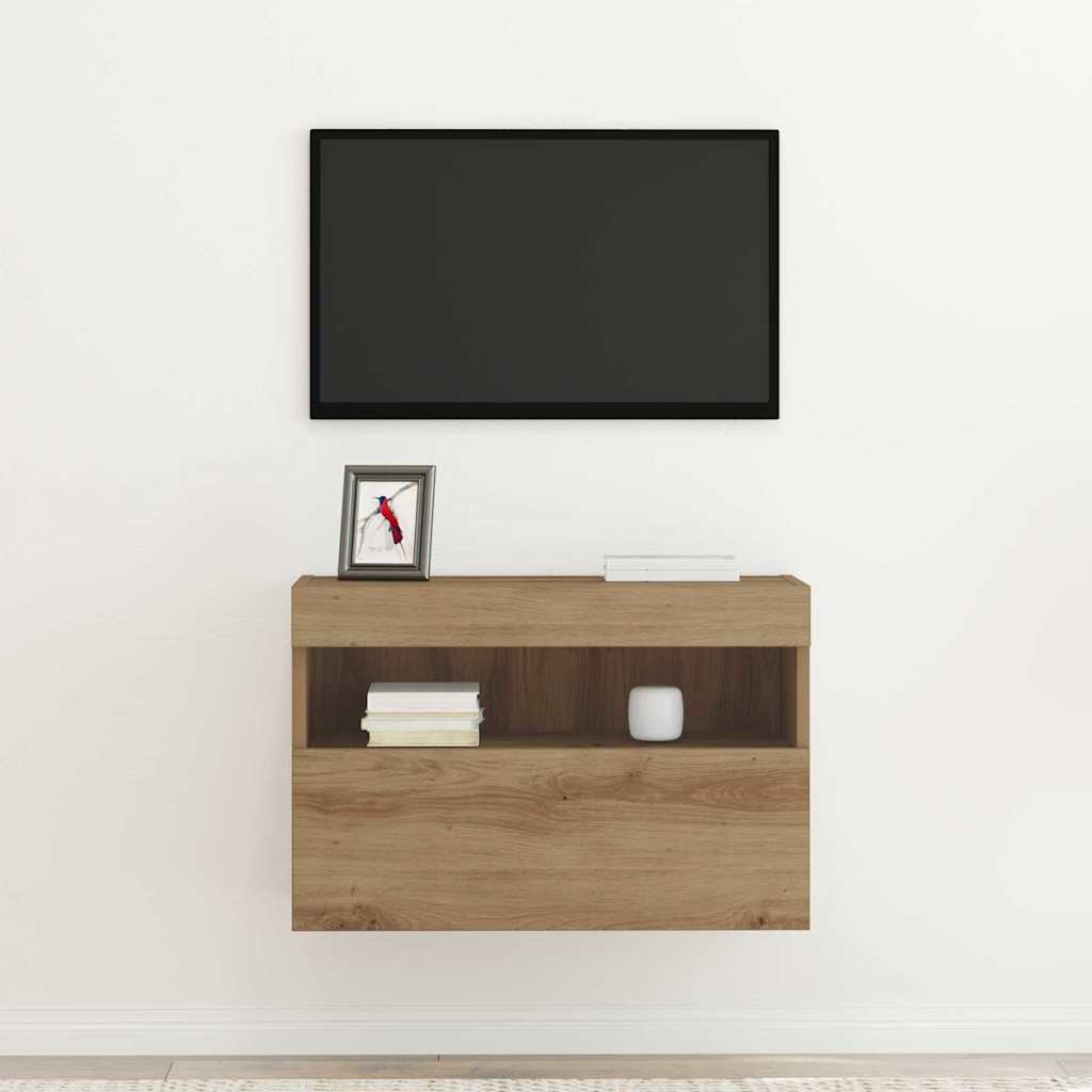 Mobile TV da parete con LED rovere artigianale 60 x 30 x 40 cm