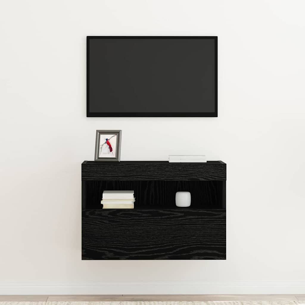 Mobile TV da parete con LED Rovere nero 60 x 30 x 40 cm