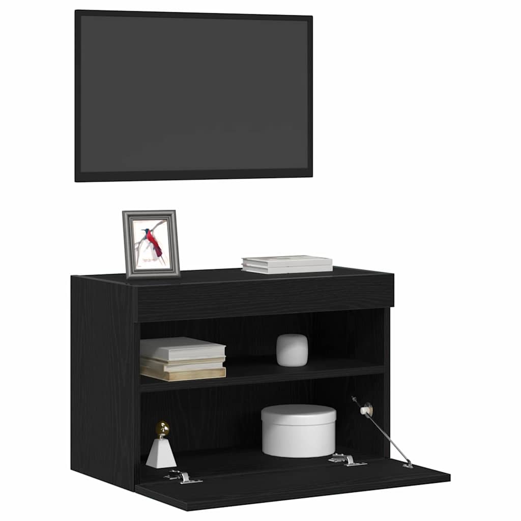 Mobile TV da parete con LED Rovere nero 60 x 30 x 40 cm