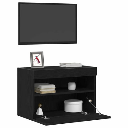 Mobile TV da parete con LED Rovere nero 60 x 30 x 40 cm