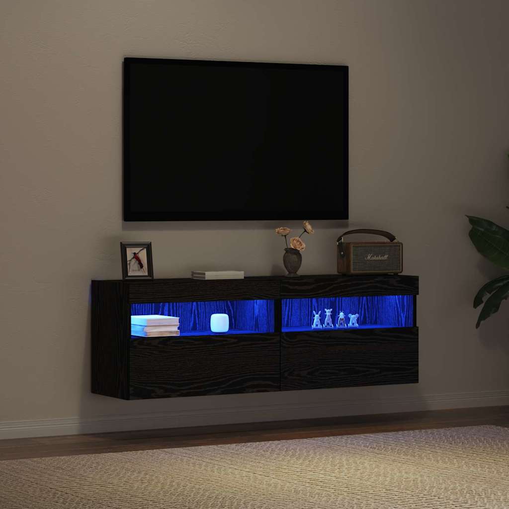 Mobile TV da parete con LED 2 pcs Rovere nero 60 x 30 x 40 cm