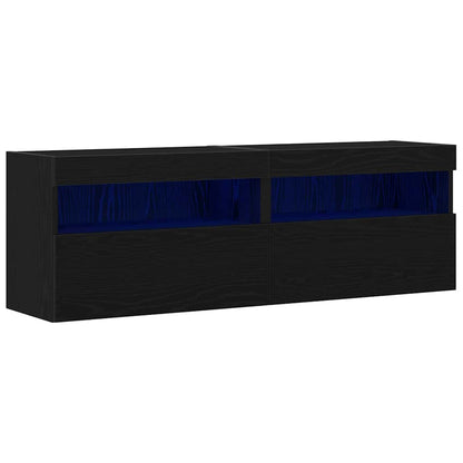 Mobile TV da parete con LED 2 pcs Rovere nero 60 x 30 x 40 cm