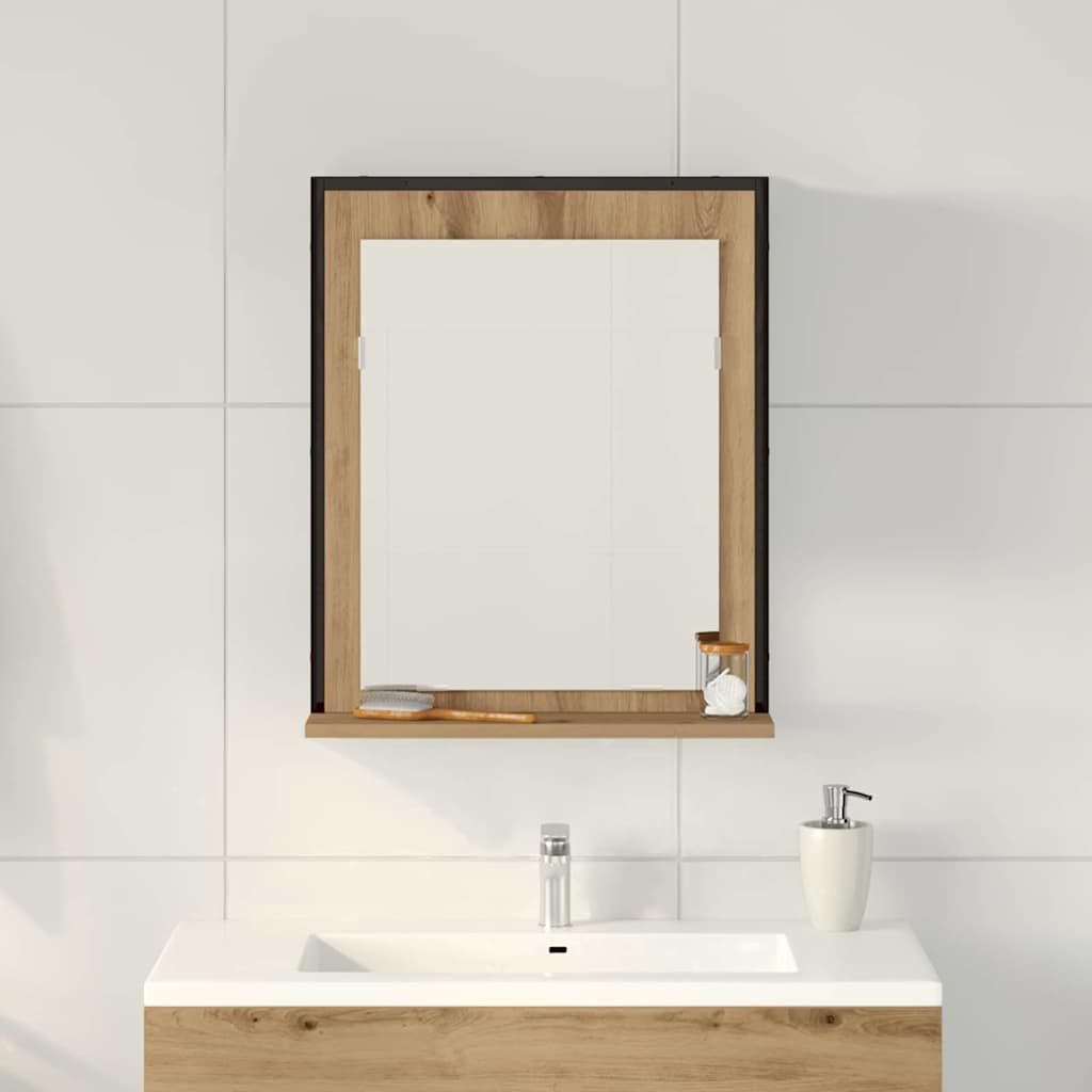 Specchio con lo scaffale rovere artigianale 50 x 12 x 60 cm | homemem39