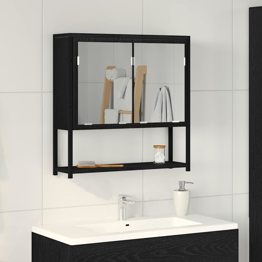 Mobiletto per specchio con porta Rovere Nero 60 x 16 x 60 cm