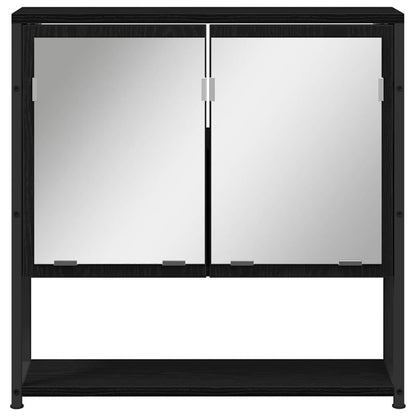Mobiletto per specchio con porta Rovere Nero 60 x 16 x 60 cm