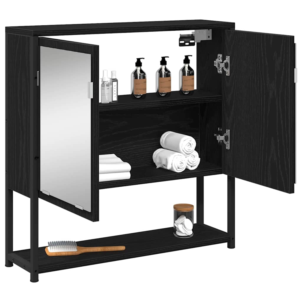 Mobiletto per specchio con porta Rovere Nero 60 x 16 x 60 cm | homemem39