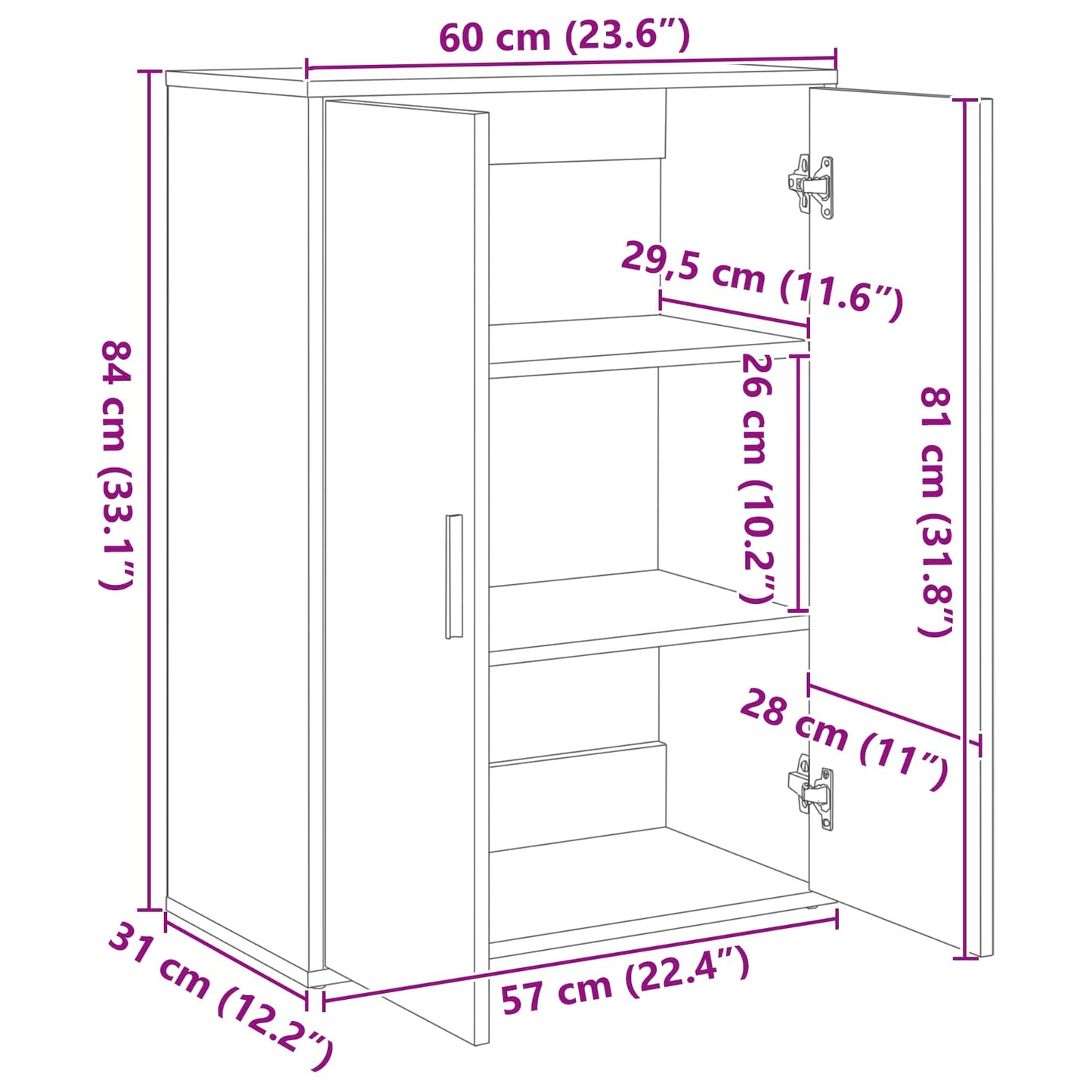 Credenza Rovere artigianale 60 x 31 x 84 cm Legno multistrato