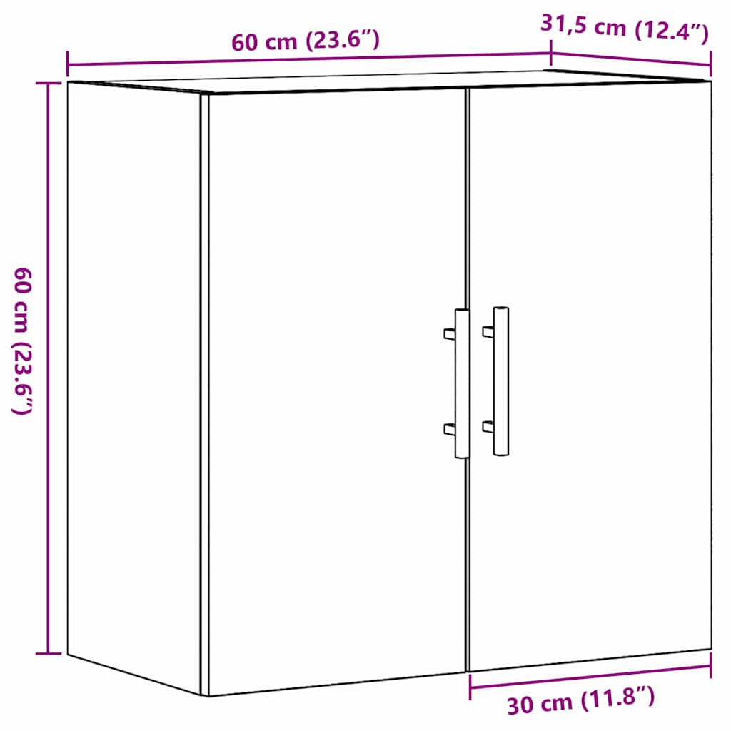 Armadietto a muro Rovere Nero 60 x 31,5 x 60 cm