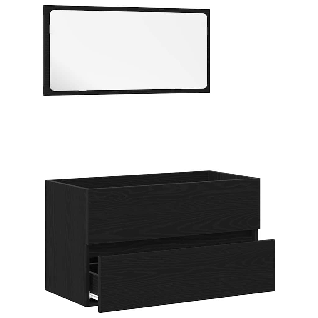 Set di mobili per il bagno 2 pcs Rovere Nero Legno multistrato