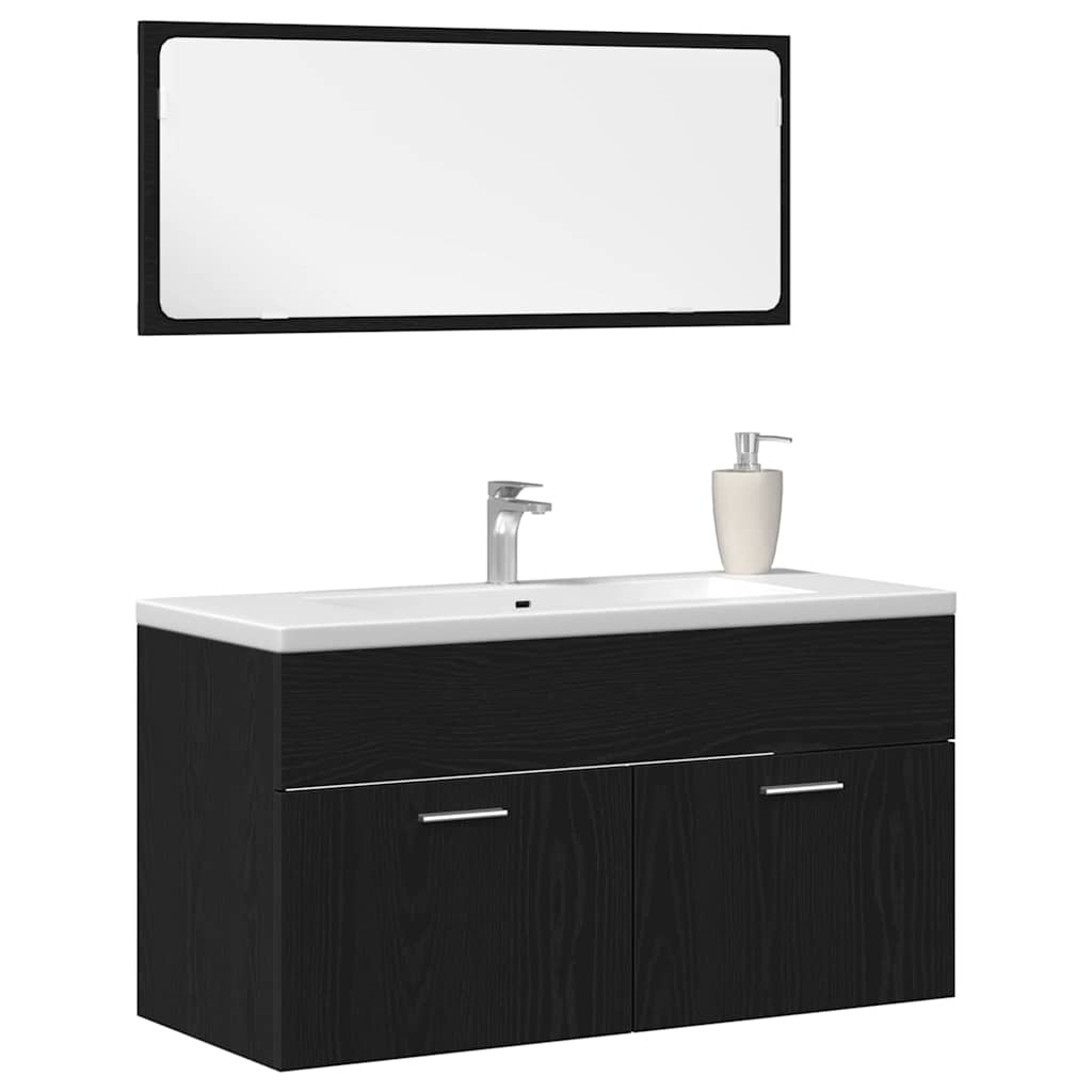 Set di mobili per il bagno 2 pcs Rovere Nero Legno multistrato